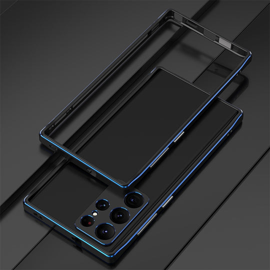 For Samsung Galaxy S23 Ultra 5G Aurora Series Lens Protector + Metal Frame Phone Case(Black Blue)
