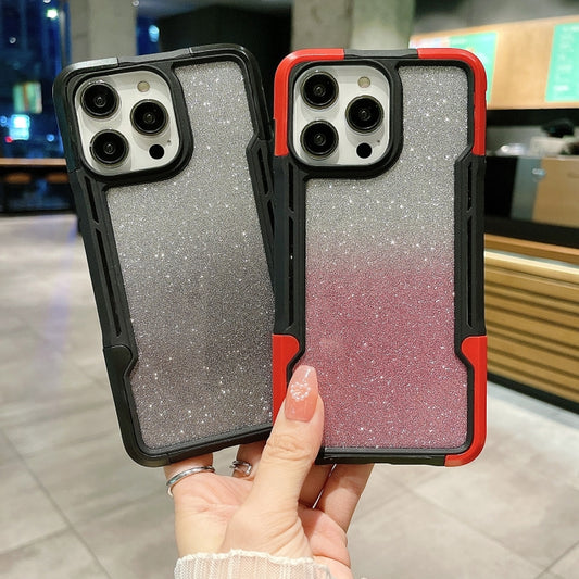 For iPhone 14 Pro Max Armor Acrylic 3 in 1 Gradient Glitter Powder Phone Case(Red) - iPhone 14 Pro Max Cases by buy2fix | Online Shopping UK | buy2fix