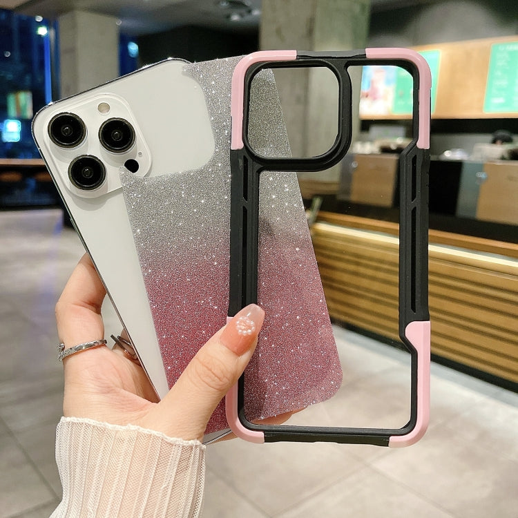 For iPhone 14 Pro Max Armor Acrylic 3 in 1 Gradient Glitter Powder Phone Case(Red) - iPhone 14 Pro Max Cases by buy2fix | Online Shopping UK | buy2fix