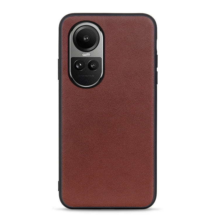 For OPPO Reno10 Global / 10 Pro Global Lambskin Texture Genuine Leather Phone Case(Brown) by buy2fix