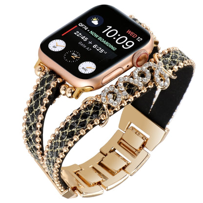 LOVE Leather Chain Watch Band For Apple Watch Series 9&8&7 41mm / SE 3&SE 2&6&SE&5&4 40mm / 3&2&1 38mm(Black) by buy2fix