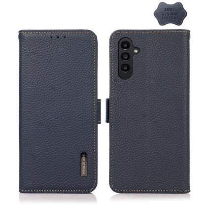 For Samsung Galaxy M14 5G KHAZNEH Side-Magnetic Litchi Genuine Leather RFID Phone Case(Blue) - Galaxy Phone Cases by buy2fix | Online Shopping UK | buy2fix