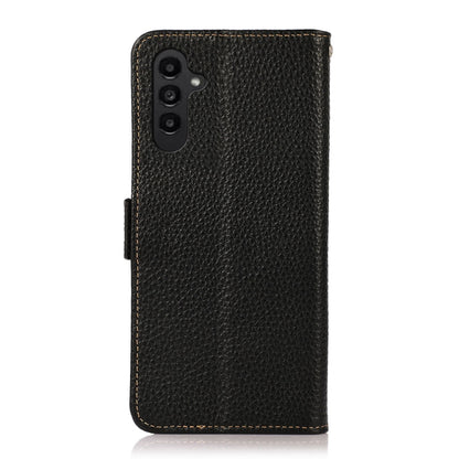 For Samsung Galaxy M14 5G KHAZNEH Side-Magnetic Litchi Genuine Leather RFID Phone Case(Black) - Galaxy Phone Cases by buy2fix | Online Shopping UK | buy2fix