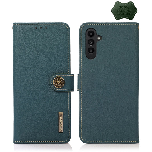 For Samsung Galaxy M14 5G KHAZNEH Custer Genuine Leather RFID Phone Case(Green) - Galaxy Phone Cases by buy2fix | Online Shopping UK | buy2fix