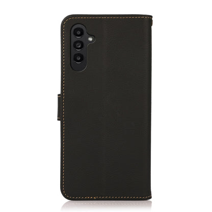 For Samsung Galaxy M14 5G KHAZNEH Custer Genuine Leather RFID Phone Case(Black) - Galaxy Phone Cases by buy2fix | Online Shopping UK | buy2fix