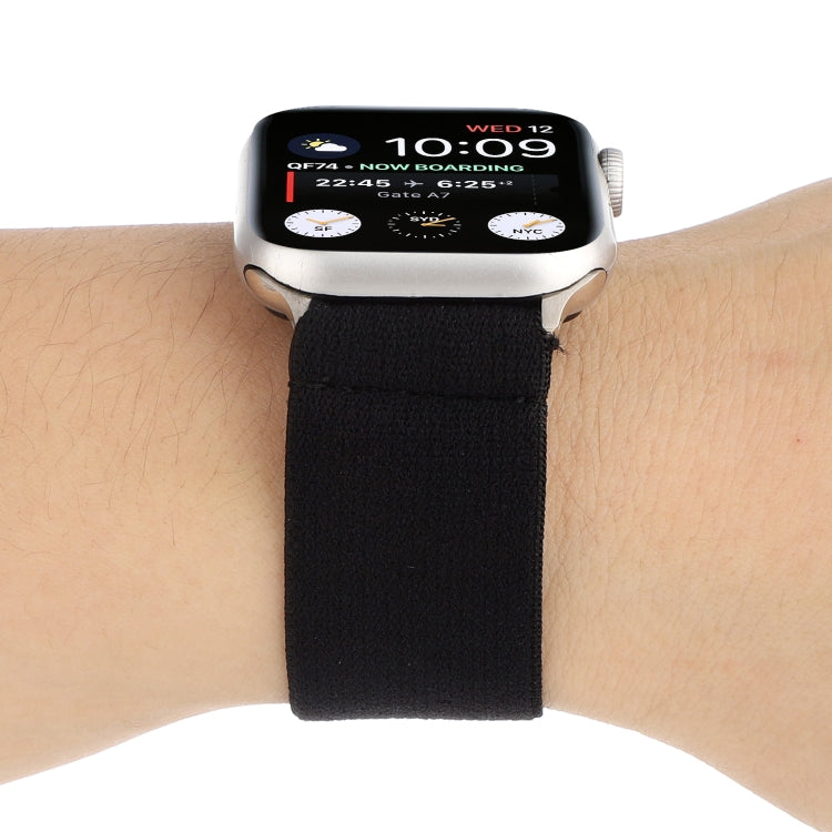 Elastic Nylon Braid Watch Band For Apple Watch Ultra 49mm&Watch Ultra 2 49mm / Series 9&8&7 45mm / SE 3&SE 2&6&SE&5&4 44mm / 3&2&1 42mm(Black) by buy2fix