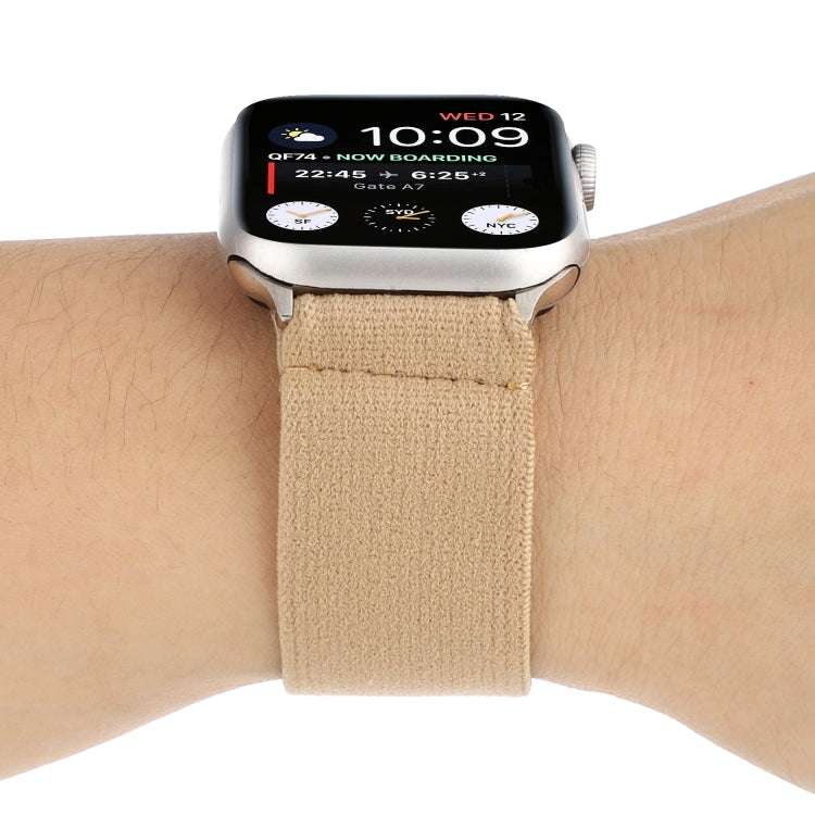 Elastic Nylon Braid Watch Band For Apple Watch Ultra 49mm&Watch Ultra 2 49mm / Series 9&8&7 45mm / SE 3&SE 2&6&SE&5&4 44mm / 3&2&1 42mm(Khaki) by buy2fix