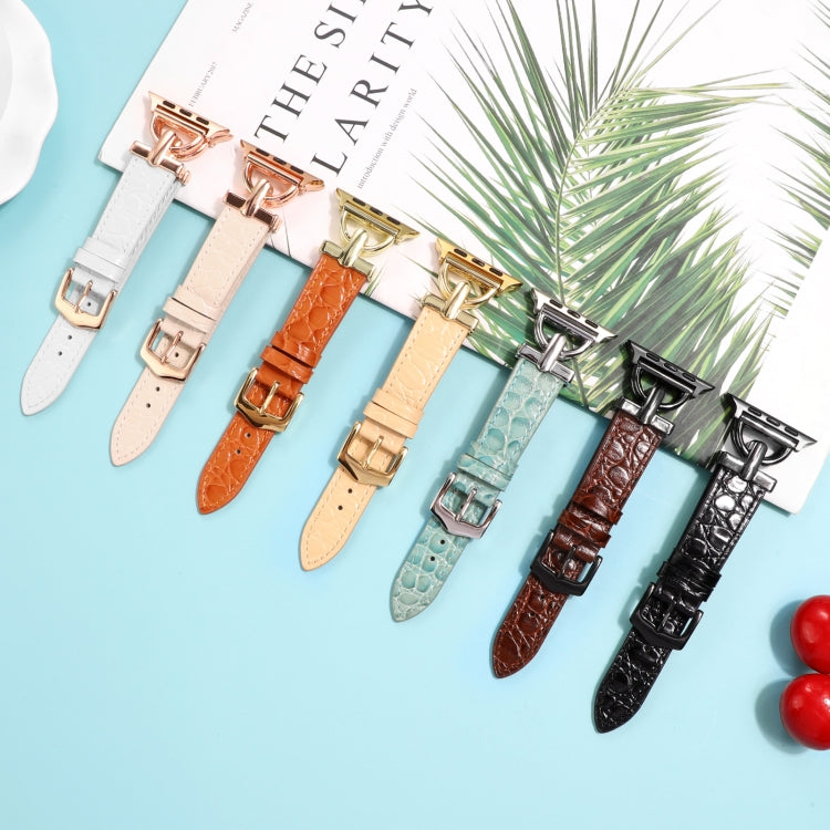 D-Buckle Cocodile Genuine Leather Watch Band For Apple Watch Ultra 49mm&Watch Ultra 2 49mm / Series 9&8&7 45mm / SE 3&SE 2&6&SE&5&4 44mm / 3&2&1 42mm(Brown) by buy2fix