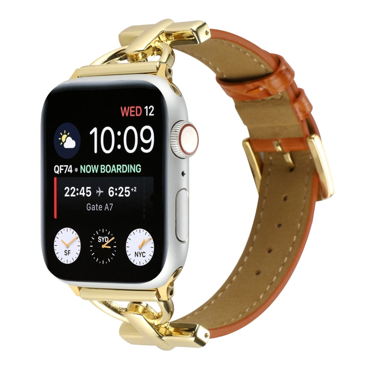 D-Buckle Cocodile Genuine Leather Watch Band For Apple Watch Series 9&8&7 41mm / SE 3&SE 2&6&SE&5&4 40mm / 3&2&1 38mm(Brown) by buy2fix