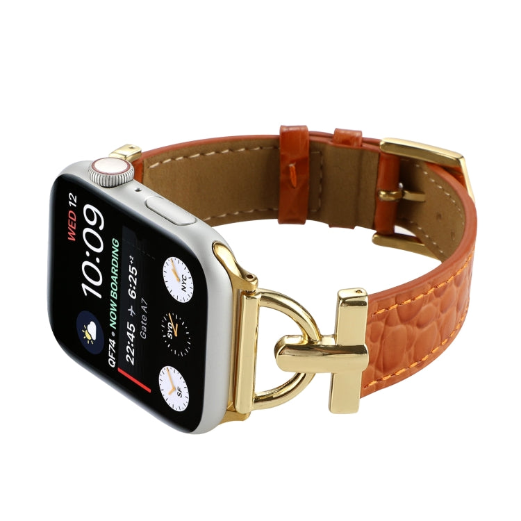 D-Buckle Cocodile Genuine Leather Watch Band For Apple Watch Series 9&8&7 41mm / SE 3&SE 2&6&SE&5&4 40mm / 3&2&1 38mm(Brown) by buy2fix