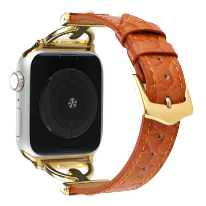 D-Buckle Cocodile Genuine Leather Watch Band For Apple Watch Series 9&8&7 41mm / SE 3&SE 2&6&SE&5&4 40mm / 3&2&1 38mm(Brown) by buy2fix