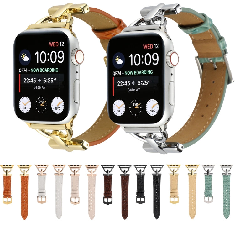 D-Buckle Cocodile Genuine Leather Watch Band For Apple Watch Series 9&8&7 41mm / SE 3&SE 2&6&SE&5&4 40mm / 3&2&1 38mm(Brown) by buy2fix