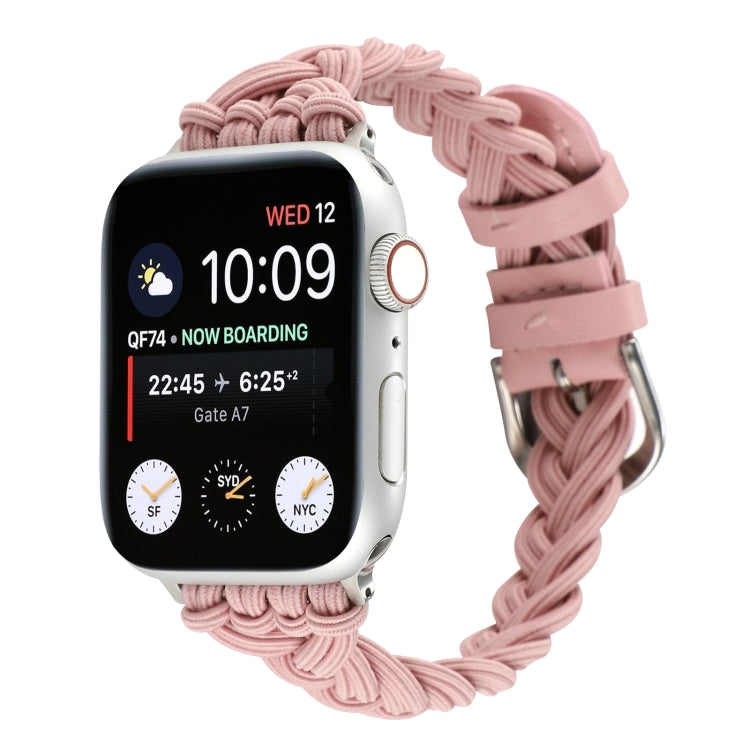 Single Elastic Nylon Braid Watch Band For Apple Watch Ultra 49mm&Watch Ultra 2 49mm / Series 9&8&7 45mm / SE 3&SE 2&6&SE&5&4 44mm / 3&2&1 42mm(Pink) by buy2fix