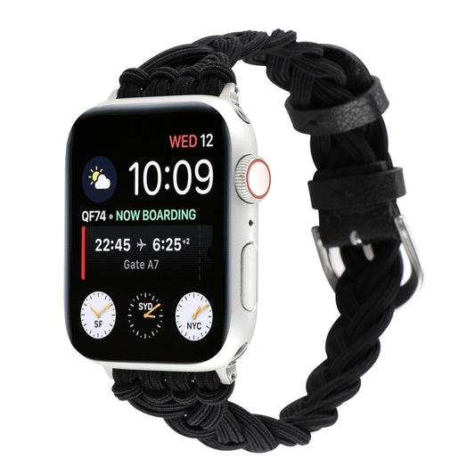 Single Elastic Nylon Braid Watch Band For Apple Watch Ultra 49mm&Watch Ultra 2 49mm / Series 9&8&7 45mm / SE 3&SE 2&6&SE&5&4 44mm / 3&2&1 42mm(Black) by buy2fix