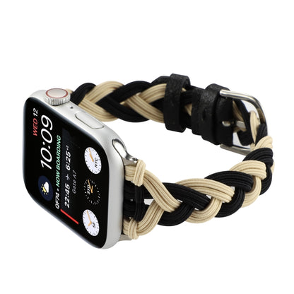 Single Elastic Nylon Braid Watch Band For Apple Watch Ultra 49mm&Watch Ultra 2 49mm / Series 9&8&7 45mm / SE 3&SE 2&6&SE&5&4 44mm / 3&2&1 42mm(Black Apricot) by buy2fix