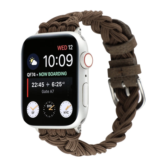 Single Elastic Nylon Braid Watch Band For Apple Watch Ultra 49mm&Watch Ultra 2 49mm / Series 9&8&7 45mm / SE 3&SE 2&6&SE&5&4 44mm / 3&2&1 42mm(Brown) by buy2fix