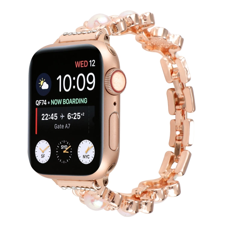 Flower Bracelet Metal Watch Band For Apple Watch Ultra 49mm&Watch Ultra 2 49mm / Series 9&8&7 45mm / SE 3&SE 2&6&SE&5&4 44mm / 3&2&1 42mm(Rose Gold) by buy2fix