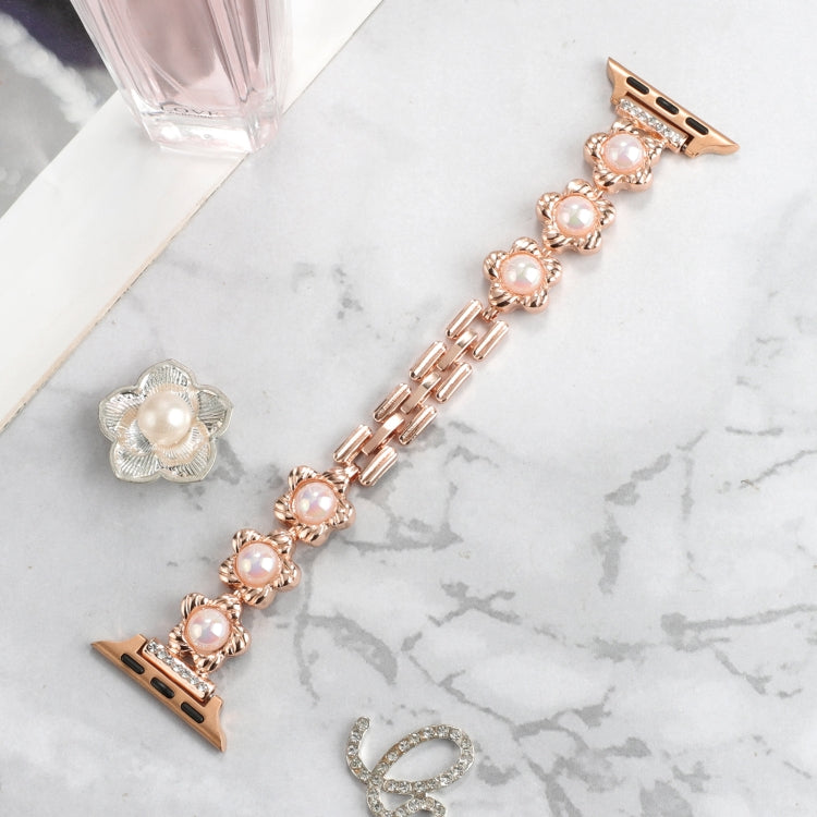 Flower Bracelet Metal Watch Band For Apple Watch Ultra 49mm&Watch Ultra 2 49mm / Series 9&8&7 45mm / SE 3&SE 2&6&SE&5&4 44mm / 3&2&1 42mm(Rose Gold) by buy2fix