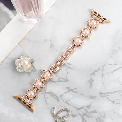 Flower Bracelet Metal Watch Band For Apple Watch Ultra 49mm&Watch Ultra 2 49mm / Series 9&8&7 45mm / SE 3&SE 2&6&SE&5&4 44mm / 3&2&1 42mm(Rose Gold) by buy2fix