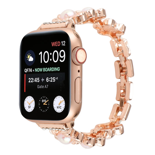 Flower Bracelet Metal Watch Band For Apple Watch Series 9&8&7 41mm / SE 3&SE 2&6&SE&5&4 40mm / 3&2&1 38mm(Rose Gold) by buy2fix