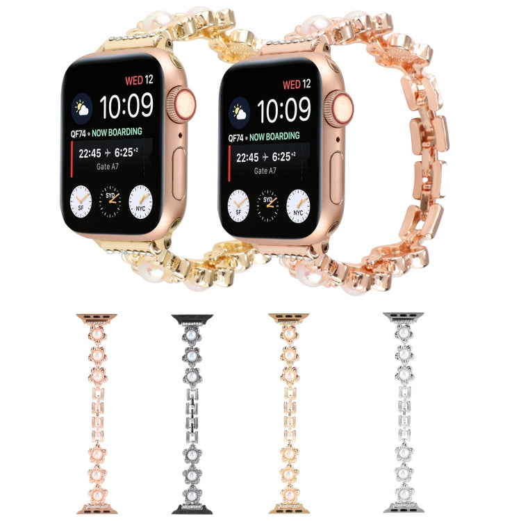 Flower Bracelet Metal Watch Band For Apple Watch Series 9&8&7 41mm / SE 3&SE 2&6&SE&5&4 40mm / 3&2&1 38mm(Rose Gold) by buy2fix