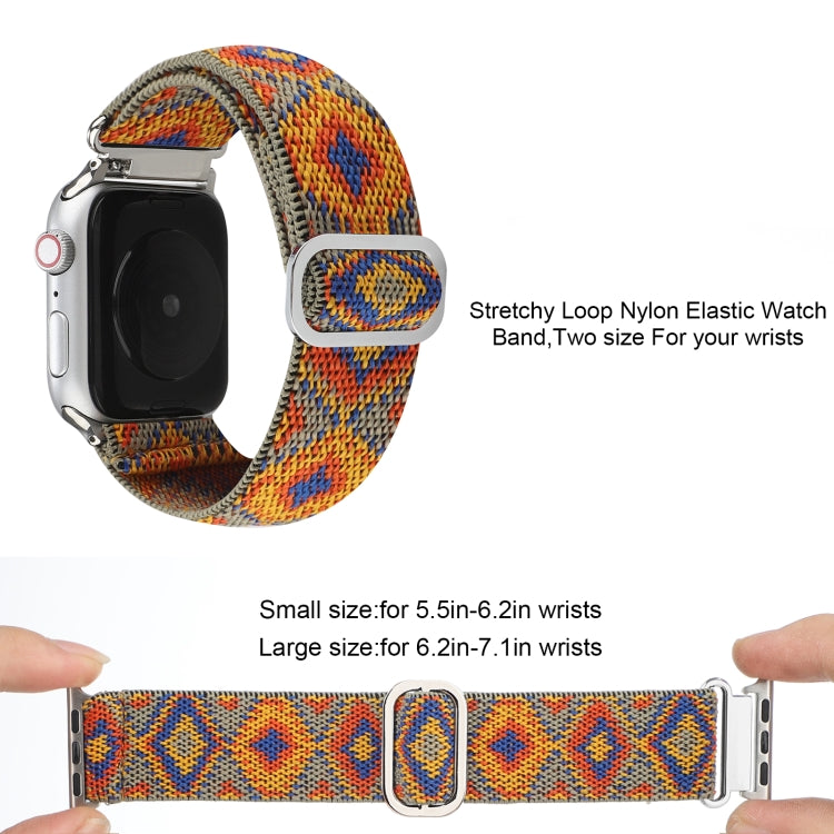 For Apple Watch Ultra 49mm&Watch Ultra 2 49mm / Series 9&8&7 45mm / SE 3&SE 2&6&SE&5&4 44mm / 3&2&1 42mm Buckle Elastic Nylon Watch Band(Orange Rhombus) by buy2fix