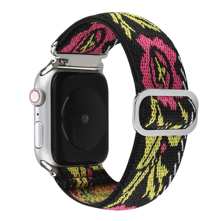 For Apple Watch Ultra 49mm&Watch Ultra 2 49mm / Series 9&8&7 45mm / SE 3&SE 2&6&SE&5&4 44mm / 3&2&1 42mm Buckle Elastic Nylon Watch Band(Rose Red Yellow) by buy2fix