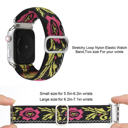 For Apple Watch Ultra 49mm&Watch Ultra 2 49mm / Series 9&8&7 45mm / SE 3&SE 2&6&SE&5&4 44mm / 3&2&1 42mm Buckle Elastic Nylon Watch Band(Rose Red Yellow) by buy2fix