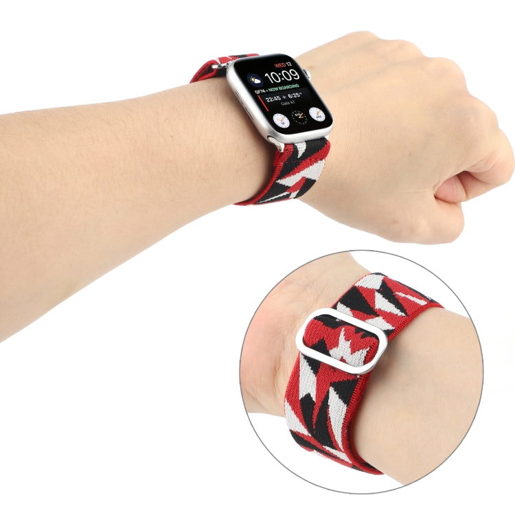 For Apple Watch Ultra 49mm&Watch Ultra 2 49mm / Series 9&8&7 45mm / SE 3&SE 2&6&SE&5&4 44mm / 3&2&1 42mm Buckle Elastic Nylon Watch Band(Red White) by buy2fix