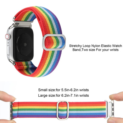 For Apple Watch Ultra 49mm&Watch Ultra 2 49mm / Series 9&8&7 45mm / SE 3&SE 2&6&SE&5&4 44mm / 3&2&1 42mm Buckle Elastic Nylon Watch Band(Rainbow) by buy2fix