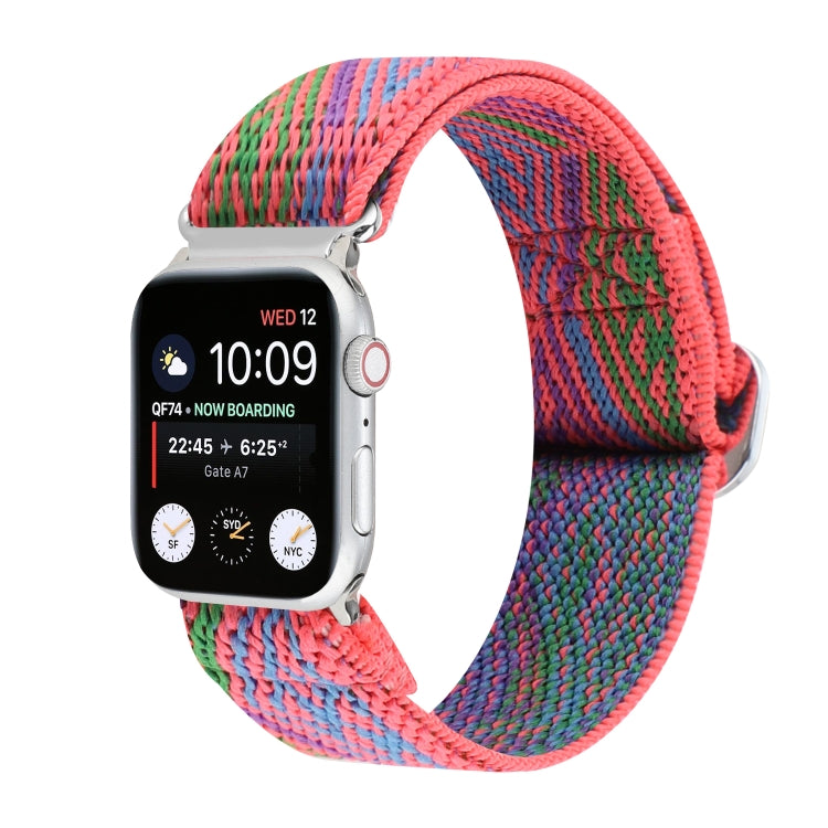 For Apple Watch Ultra 49mm&Watch Ultra 2 49mm / Series 9&8&7 45mm / SE 3&SE 2&6&SE&5&4 44mm / 3&2&1 42mm Buckle Elastic Nylon Watch Band(Rose Red) by buy2fix