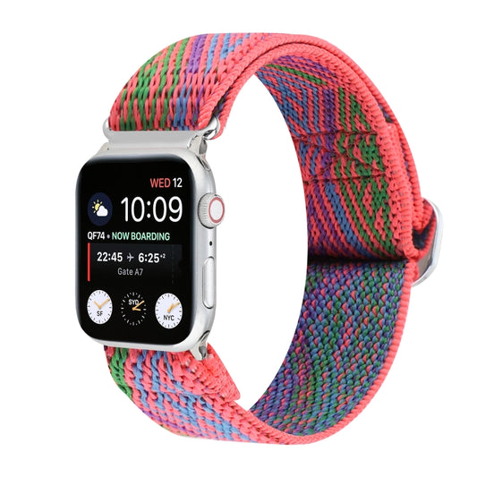 For Apple Watch Ultra 49mm&Watch Ultra 2 49mm / Series 9&8&7 45mm / SE 3&SE 2&6&SE&5&4 44mm / 3&2&1 42mm Buckle Elastic Nylon Watch Band(Rose Red) by buy2fix