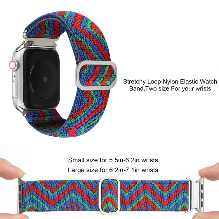 For Apple Watch Ultra 49mm&Watch Ultra 2 49mm / Series 9&8&7 45mm / SE 3&SE 2&6&SE&5&4 44mm / 3&2&1 42mm Buckle Elastic Nylon Watch Band(Blue Red) by buy2fix