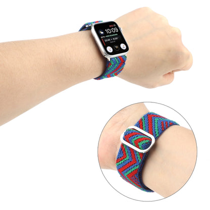 For Apple Watch Ultra 49mm&Watch Ultra 2 49mm / Series 9&8&7 45mm / SE 3&SE 2&6&SE&5&4 44mm / 3&2&1 42mm Buckle Elastic Nylon Watch Band(Blue Red) by buy2fix