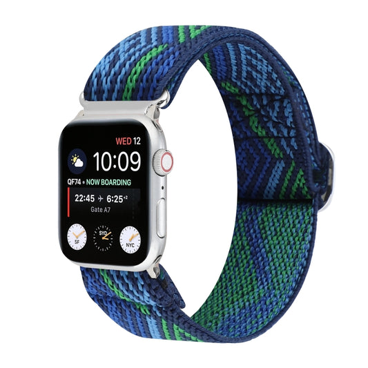 For Apple Watch Ultra 49mm&Watch Ultra 2 49mm / Series 9&8&7 45mm / SE 3&SE 2&6&SE&5&4 44mm / 3&2&1 42mm Buckle Elastic Nylon Watch Band(Dark Blue) by buy2fix