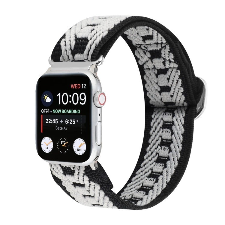 For Apple Watch Ultra 49mm&Watch Ultra 2 49mm / Series 9&8&7 45mm / SE 3&SE 2&6&SE&5&4 44mm / 3&2&1 42mm Buckle Elastic Nylon Watch Band(Black White) by buy2fix