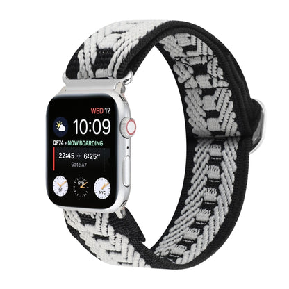 For Apple Watch Ultra 49mm&Watch Ultra 2 49mm / Series 9&8&7 45mm / SE 3&SE 2&6&SE&5&4 44mm / 3&2&1 42mm Buckle Elastic Nylon Watch Band(Black White) by buy2fix