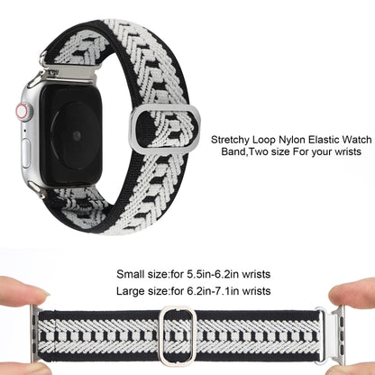 For Apple Watch Ultra 49mm&Watch Ultra 2 49mm / Series 9&8&7 45mm / SE 3&SE 2&6&SE&5&4 44mm / 3&2&1 42mm Buckle Elastic Nylon Watch Band(Black White) by buy2fix