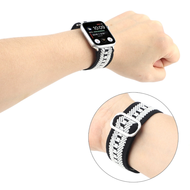 For Apple Watch Ultra 49mm&Watch Ultra 2 49mm / Series 9&8&7 45mm / SE 3&SE 2&6&SE&5&4 44mm / 3&2&1 42mm Buckle Elastic Nylon Watch Band(Black White) by buy2fix