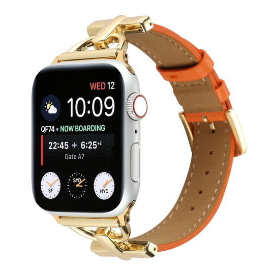 For Apple Watch Ultra 49mm&Watch Ultra 2 49mm / Series 9&8&7 45mm / SE 3&SE 2&6&SE&5&4 44mm / 3&2&1 42mm D-Buckle Plain Genuine Leather Watch Band(Orange) by buy2fix