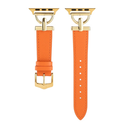 For Apple Watch Ultra 49mm&Watch Ultra 2 49mm / Series 9&8&7 45mm / SE 3&SE 2&6&SE&5&4 44mm / 3&2&1 42mm D-Buckle Plain Genuine Leather Watch Band(Orange) by buy2fix