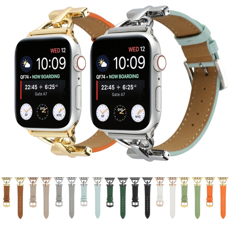 For Apple Watch Ultra 49mm&Watch Ultra 2 49mm / Series 9&8&7 45mm / SE 3&SE 2&6&SE&5&4 44mm / 3&2&1 42mm D-Buckle Plain Genuine Leather Watch Band(Orange) by buy2fix
