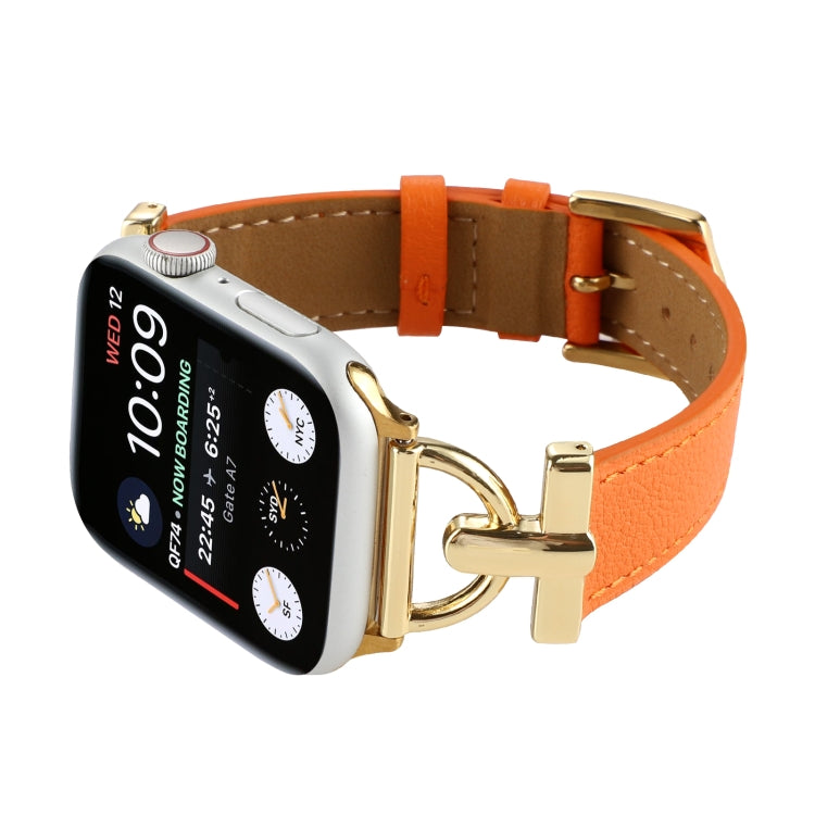 For Apple Watch Series 9&8&7 41mm / SE 3&SE 2&6&SE&5&4 40mm / 3&2&1 38mm D-Buckle Plain Genuine Leather Watch Band(Orange) by buy2fix