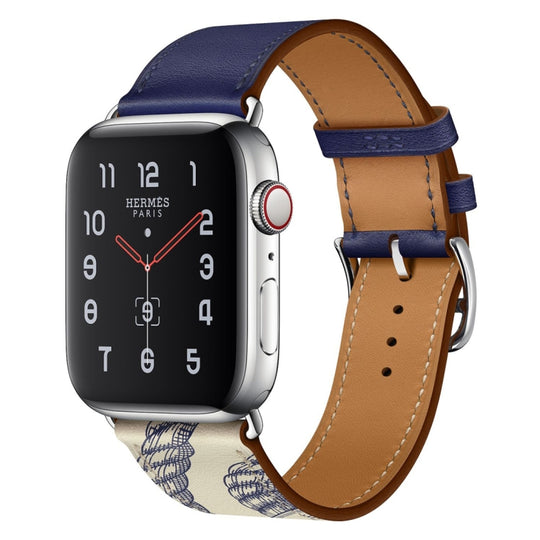 For Apple Watch Series 7 41mm / 6 & SE & 5 & 4 40mm / 3 & 2 & 1 38mm Silk Screen Pattern Leather Watch Band(Blue)