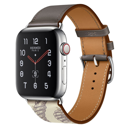 For Apple Watch Series 9&8&7 41mm / SE 3&SE 2&6&SE&5&4 40mm / 3&2&1 38mm Silk Screen Pattern Leather Watch Band(Grey)