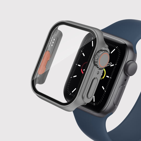 For Apple Watch Series SE 2025 / SE 2 / 6 / SE / 5 / 4 40mm Film PC Watch Case with Detachable Button(Grey)