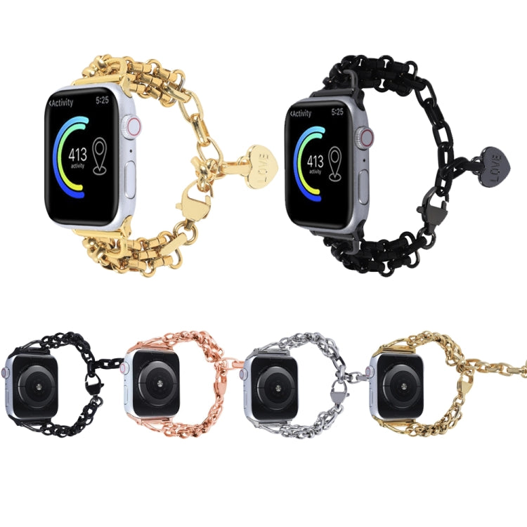 Stainless Steel Three Row Chain Watch Band For Apple Watch Series 9&8&7 41mm / SE 3&SE 2&6&SE&5&4 40mm / 3&2&1 38mm (Black) by buy2fix