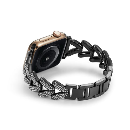 Triangle Diamond Metal Watch Band For Apple Watch Ultra 49mm&Watch Ultra 2 49mm / Series 9&8&7 45mm / SE 3&SE 2&6&SE&5&4 44mm / 3&2&1 42mm (Black) by buy2fix