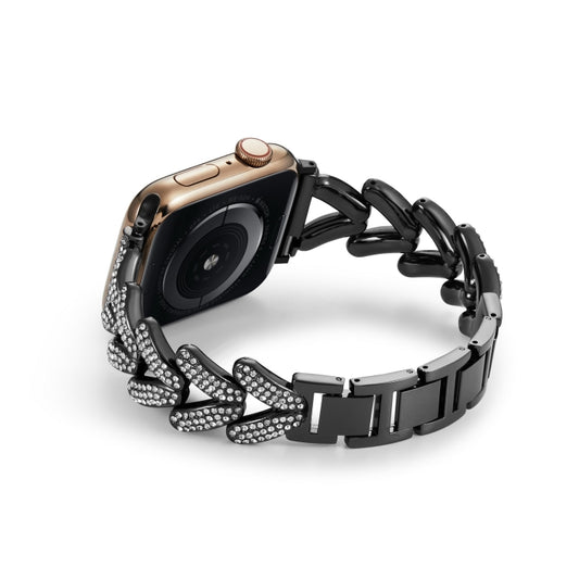 Triangle Diamond Metal Watch Band For Apple Watch Series 9&8&7 41mm / SE 3&SE 2&6&SE&5&4 40mm / 3&2&1 38mm (Black) by buy2fix