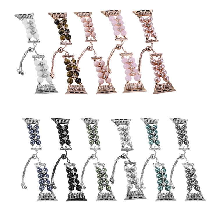 Double Row Beads Telescopic Chain Watch Band For Apple Watch Ultra 49mm&Watch Ultra 2 49mm / Series 9&8&7 45mm / SE 3&SE 2&6&SE&5&4 44mm / 3&2&1 42mm(Agate White) by buy2fix